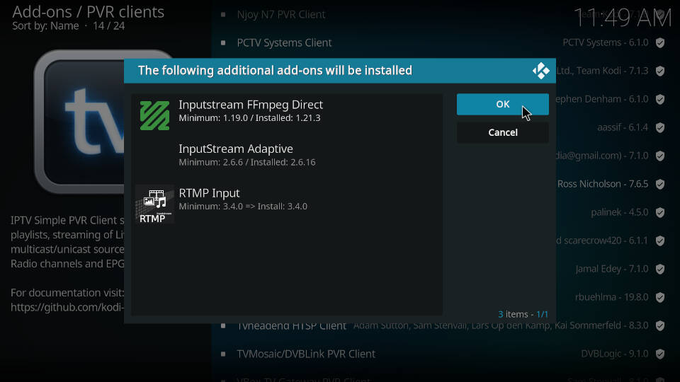 PVR IPTV Simple Client on Kodi 17.3 m3u tv list